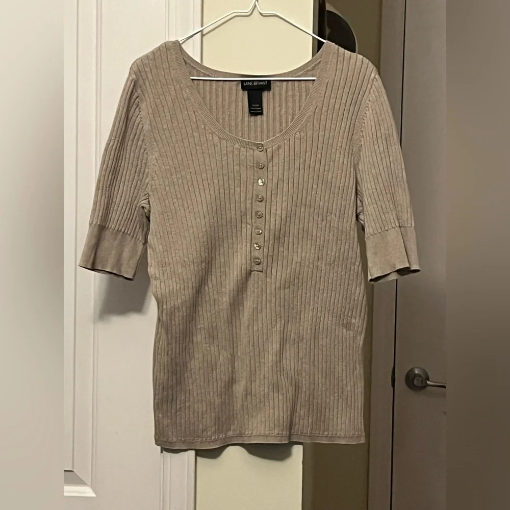 Lane Bryant Beige Quarter Sleeve Knitted Sweater Top - Picture 1 of 3